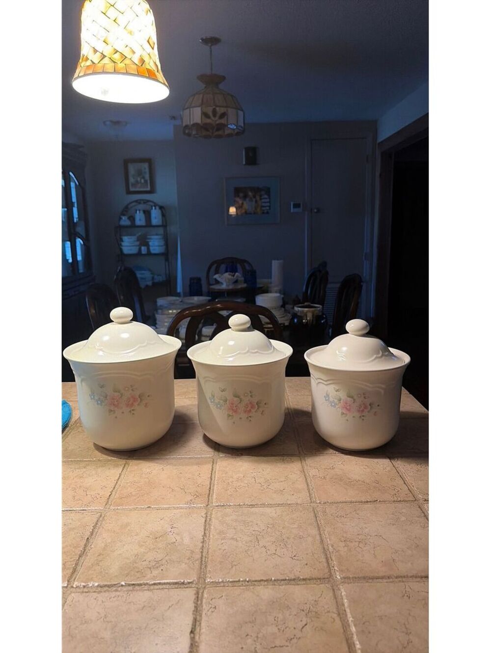 Vintage Pfaltzgraff TEA ROSE Complete 3-Piece Canister Set With Lids VGUC USA